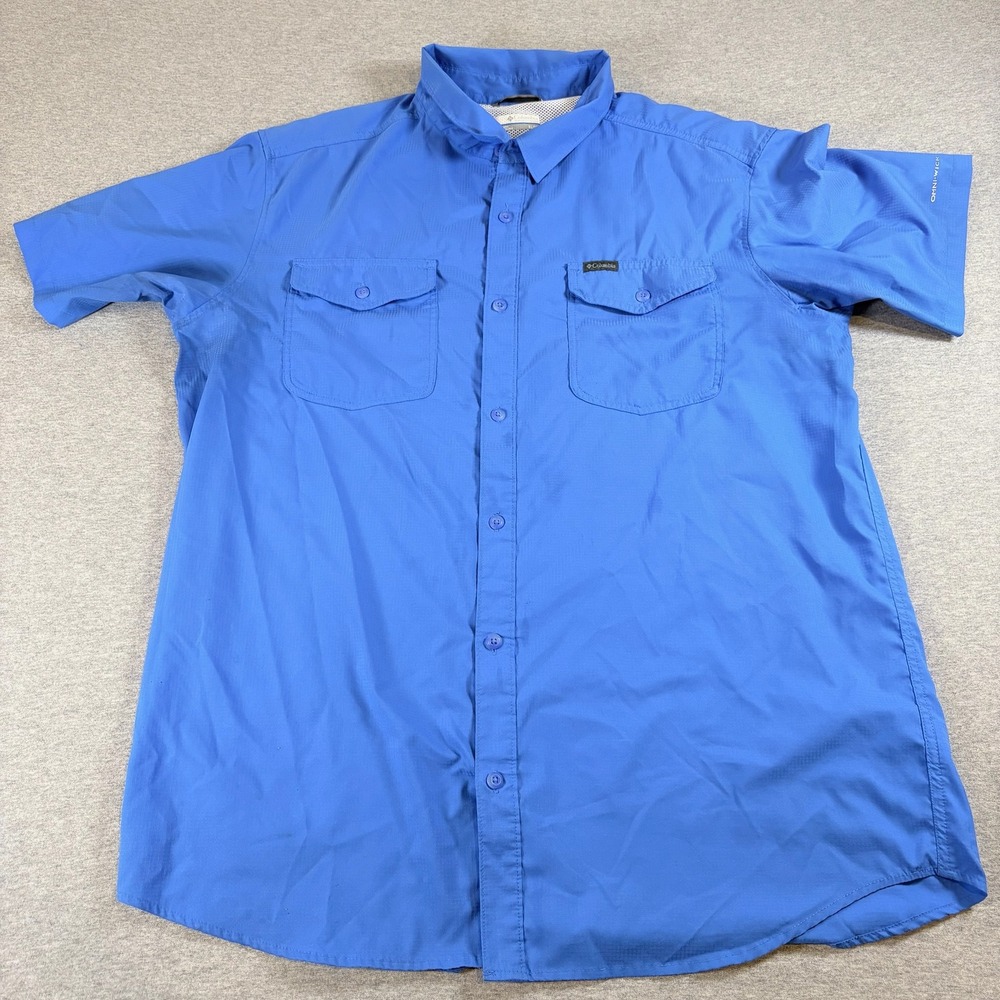 Columbia Button Down Shirt Mens XL Blue Omni-Wick Short Sleeve Ripstop Outdoor